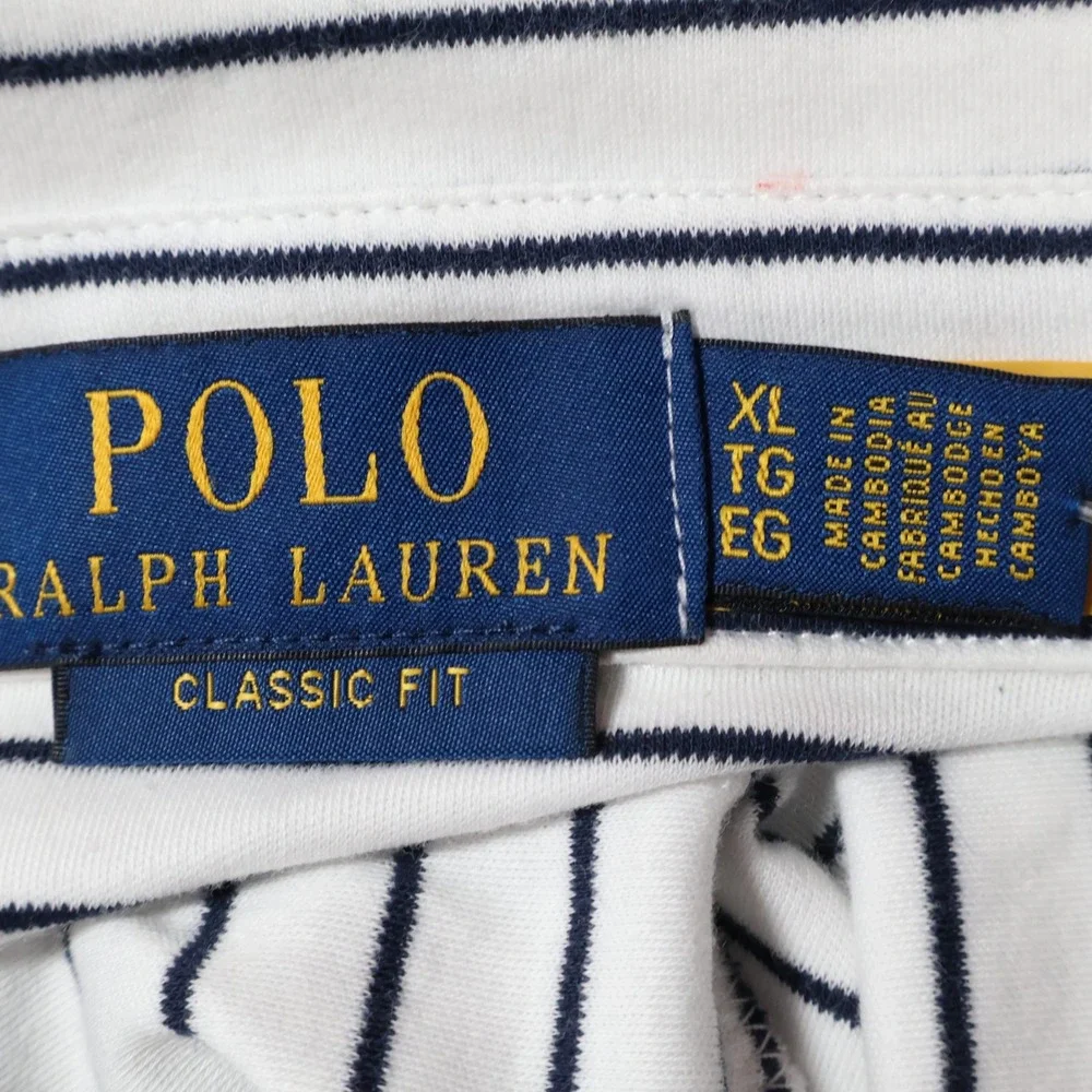 Polo Ralph Lauren Classic Fit Mesh Polo Shirt Men XL White Navy Striped $118NWOT